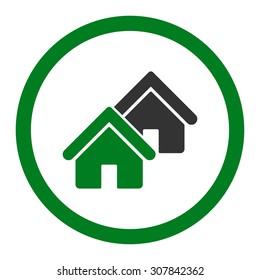Realty vector icon. This rounded flat symbol is drawn with green and gray colors on a white background.