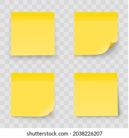 Realystic set stick note isolated on transparent background. Yellow color. Post it notes collection with shadow - stock vector.