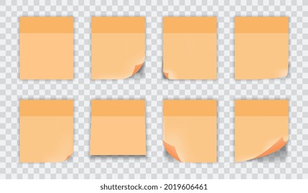 Realystic set stick note. Leaflets for reminders, important information and contacts. stickers for office. Templates for websites and application. Realistic vector collection on transparent background