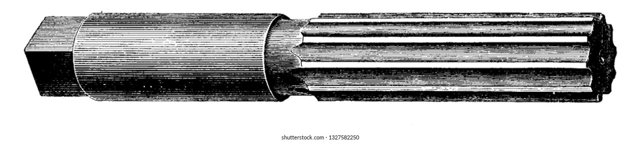 Un reamer es un tipo de herramienta de corte rotatorio que se utiliza en la metalurgia. El proceso de ampliación del hoyo se denomina ilustración de líneas de arte grabadas en vintage. Accesorios para bicicletas - 1900