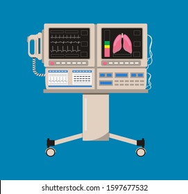 Reanimation Equipment For Unconscious Patients. Intensive Care Unit Clinic With Air Oxygen Sensor For Medical Ventilation. Emergency Apparatus Or Surgeoning In Operating Room. Hospital Center Vector.