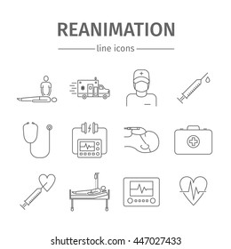 Reanimation symbols. Life support line icons