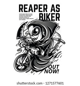 Reaper as Biker Black and White Illustration