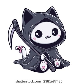 Reaper cat - a cute Halloween-themed vector illustration. 