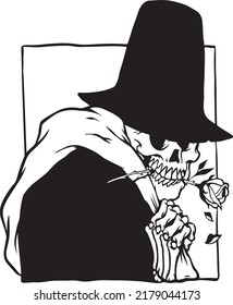 Reaper with a flower. Design for printing on t-shirts, stickers and more. Vector.