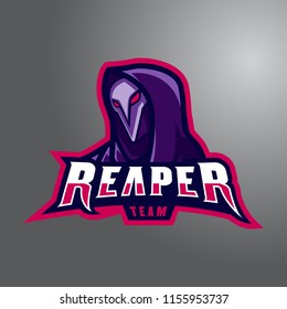 Reaper Ghost Team Mascot Emblem Badge Esport Logo Game Design. Identity for gamer streamer club