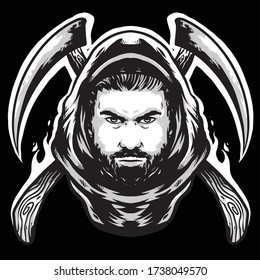 reaper head with blade and hoodie vector design