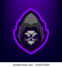 Reaper Head Mascot Logo for Sport and Esport isolated on dark background