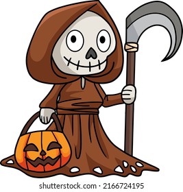 Reaper Holding Scythe Halloween Cartoon Clipart Stock Vector (Royalty ...