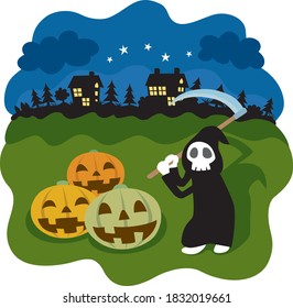 Reaper with a jack lantern and scythe