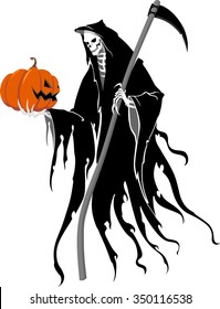 Reaper Jack O Lantern-Scary soul reaper holding a Halloween Jack O Lantern