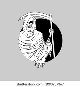 Reaper Line Art , Hand Drawn Illustration, Isolated Vector