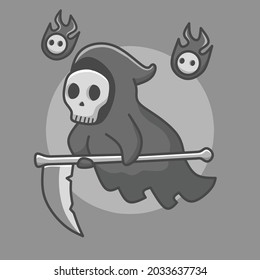 The reaper with little guardian for halloween vector art design