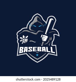 Reaper logo mascot design vector with modern illustration concept style. Reaper baseball illustration.