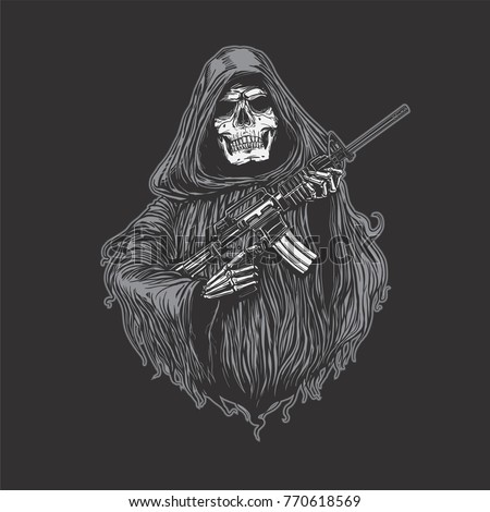 Reaper with machinegun, Grim reaper holding riffle