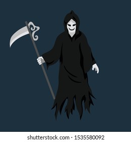 reaper mascot character design, reaper image concept present at night halloween, vector illustration style image,