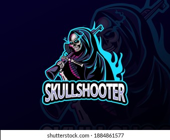 reaper mascot esport gaming logo design concept for streamers, skull, shooter