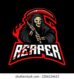 Reaper mascot logo design illustration vector isolated on dark background for team sport esport gaming