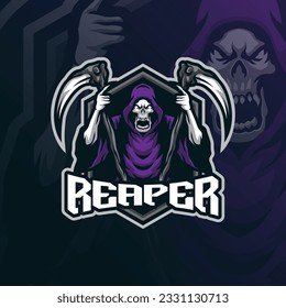 reaper mascot logo design with modern illustration concept style for badge, emblem and t shirt printing. reaper illustration for sport and esport team.