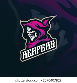 Reaper mascot logo design with modern illustration concept style for badge, emblem and t shirt printing. Reaper head illustration for sport and esport team.