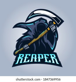 Reaper mascot logo design vector with modern illustration concept style for badge, emblem and t-shirt printing. Grim reaper illustration for e-sport