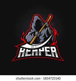 Reaper mascot logo design vector with modern illustration concept style for badge, emblem and t-shirt printing. Grim reaper illustration for e-sport