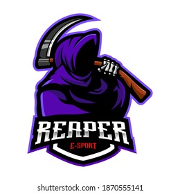 Reaper mascot logo design vector with modern illustration concept style for badge, emblem and t-shirt printing. Grim reaper illustration for sport team