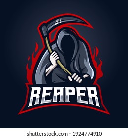 Reaper mascot logo design vector with modern illustration concept style for badge, emblem and t-shirt printing. Grim reaper illustration for e-sport