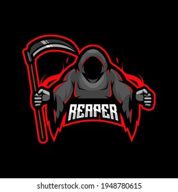 Reaper mascot logo design vector with modern illustration concept style for badge, emblem and t-shirt printing. Grim reaper illustration for e-sports team