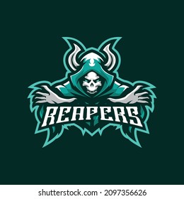 Reaper mascot logo design vector with modern illustration concept style for badge, emblem and t shirt printing. Angry reaper illustration for sport and esport team.