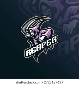 Vetor de design do logotipo do mascote da ceifeira. Ilustração Reaper para esporte e equipe de esporte.