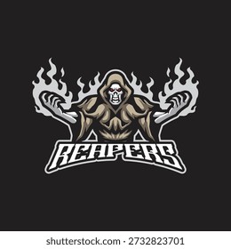 Reaper mascot logo design vector. Angry reaper illustration for sport and esport team.