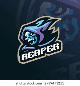 Reaper mascot logo design vector. Reaper head illustration for sport team.