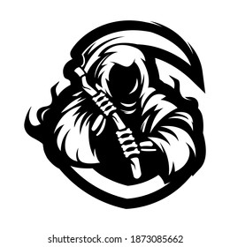 Reaper mascot logo silhouette version. Grim reaper in sport style, mascot logo illustration design vector	