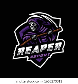 reaper mascot logo. skull reaper esport gaming logo.