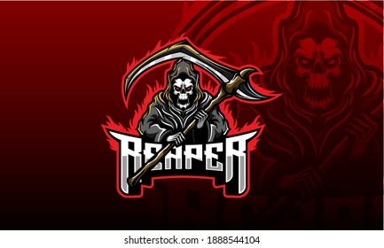 Reaper Mascot logo vector. Repear with Scythe vector