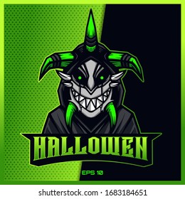 Reaper Monster esport and sport mascot logo design in modern illustration concept for team badge, emblem and thirst printing. Green Monster illustration on Light Green Background. Vector illustration