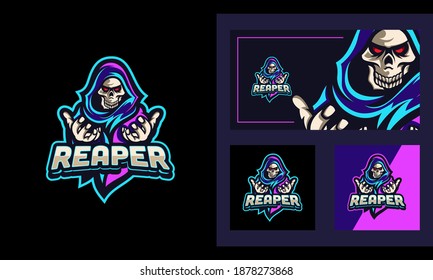 Reaper Neon Light Mascot and Sport Logo Design Template