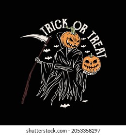 reaper with pumpkin head halloween holding pumpkin, suitable illustration for anything with halloween theme