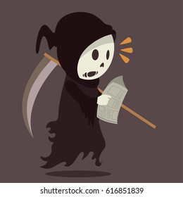 reaper reading newspaper