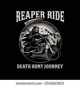 reaper ride typography and skull vector t shirt design.