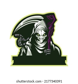 Reaper samurai skull mascot gaming logo design vector with modern illustration concept style for badge, emblem and t shirt printing. Angry reaper samurai skull illustration for sport and e-sport team.