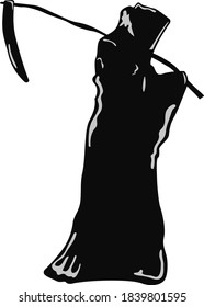 Reaper silhouette. Vector isolated reaper. Thin scythe of death.