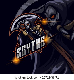 Reaper Skull E-sport logo design template Vector illustration