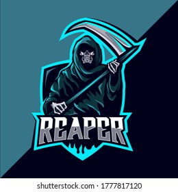 Reaper skull mascot esport logo design vector