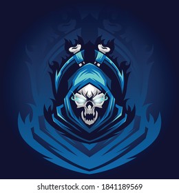 Reaper Skull Mascot Esport Logo Blue