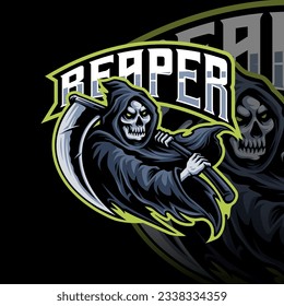 Reaper skull mascot logo design for mascot or symbol and identity, emblem sports or e-sports team