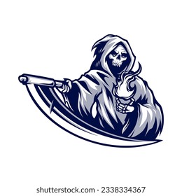 Reaper skull mascot logo with fire ball design for sports or e-sports gaming team
