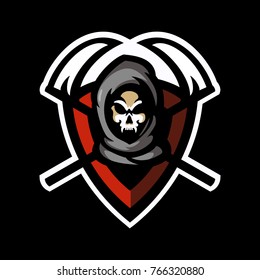 Reaper Skull sports logo, skull vector illustration