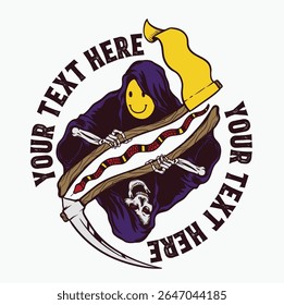 Reaper Smile Vetor Graphic Design Street Wear Badge Illustration for Logo, T-shirt Design, Patch, Poster e outros
